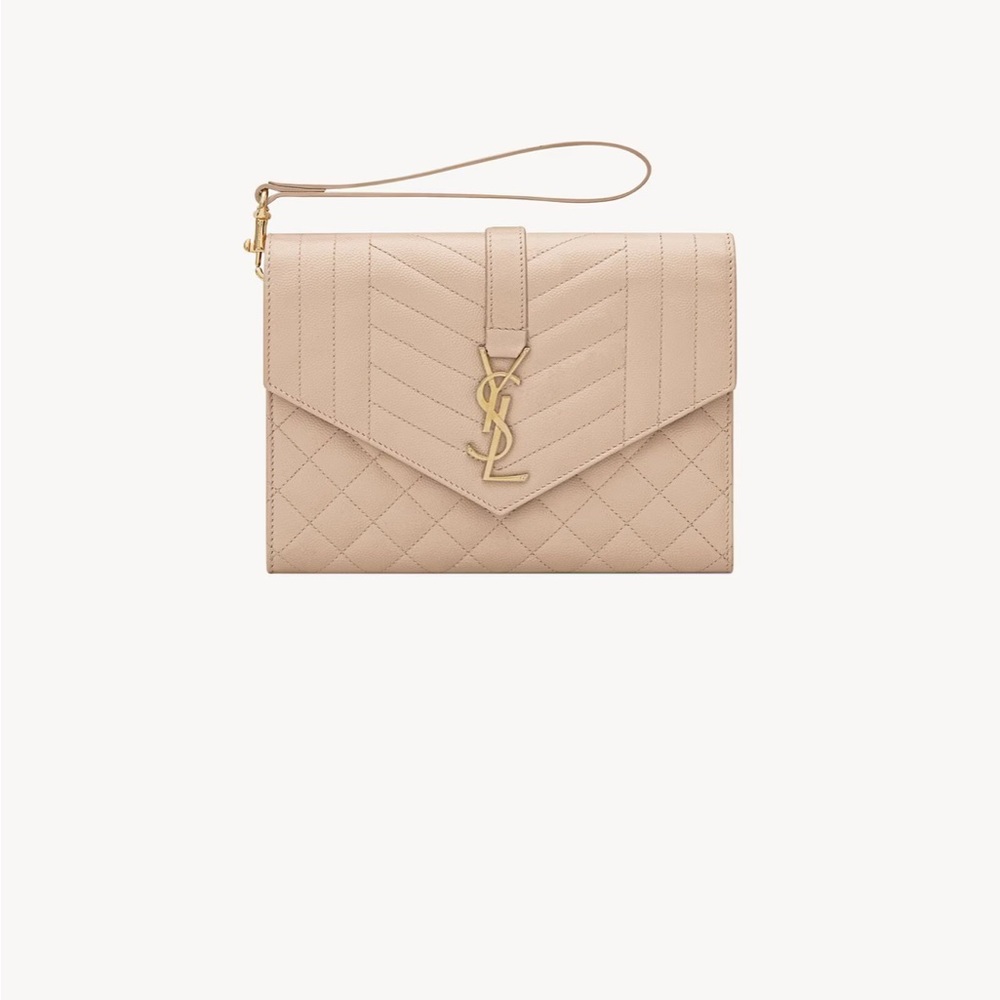 Yves Saint Laurent Beige Quilted Leather Clutch